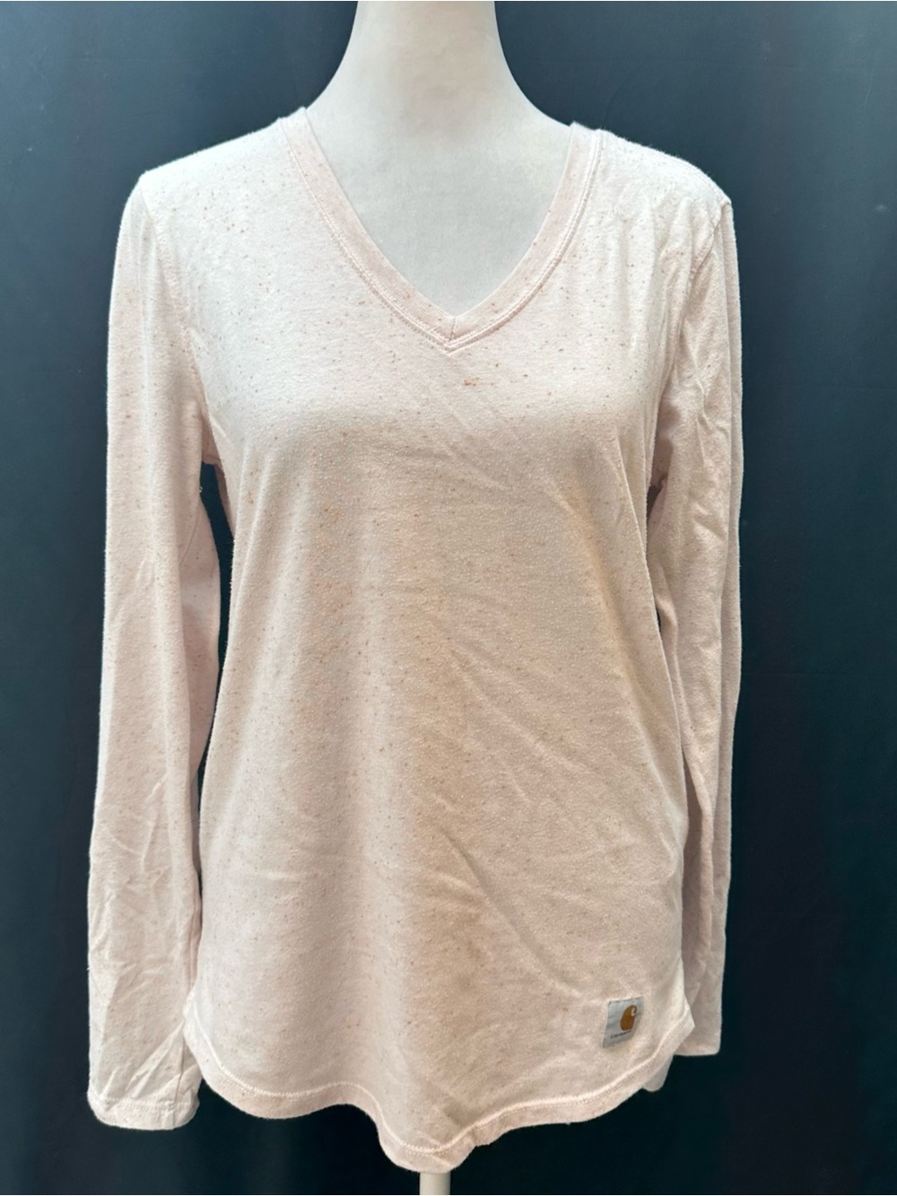 Carhartt Women's V-Neck Heathered Peach Long-Sleeve Top S